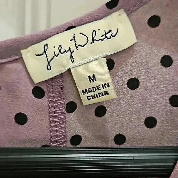 Lily White Lilac Black Polka Dot Feminine Sheer Top Sz Med - Picture 3 of 7